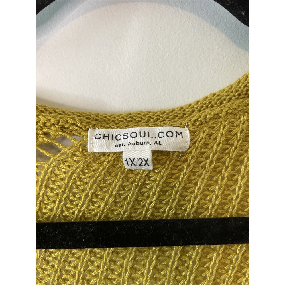 ChicSoul 1X/2X‎ Mustard Open Knit Sweater Oversized Tunic Pullover Boho - Picture 7 of 15